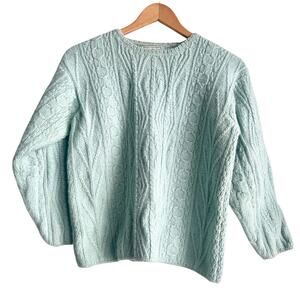 Vintage Pure Wool LL Bean Hand Knitted Light Blue Sweater Medium 19x23